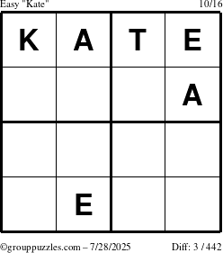 The grouppuzzles.com Easy Kate puzzle for Monday July 28, 2025