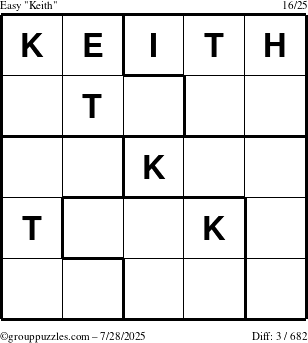 The grouppuzzles.com Easy Keith puzzle for Monday July 28, 2025