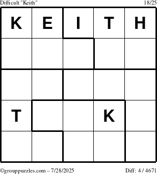 The grouppuzzles.com Difficult Keith puzzle for Monday July 28, 2025