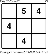 The grouppuzzles.com Easy TicTac-456 puzzle for Monday July 28, 2025