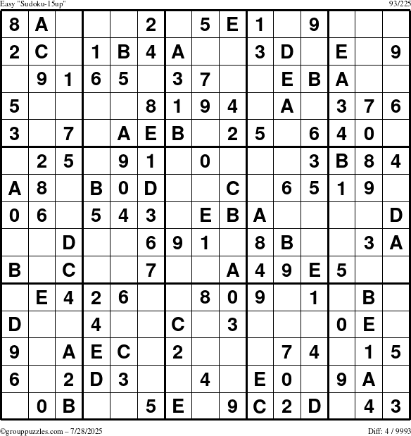 The grouppuzzles.com Easy Sudoku-15up puzzle for Monday July 28, 2025