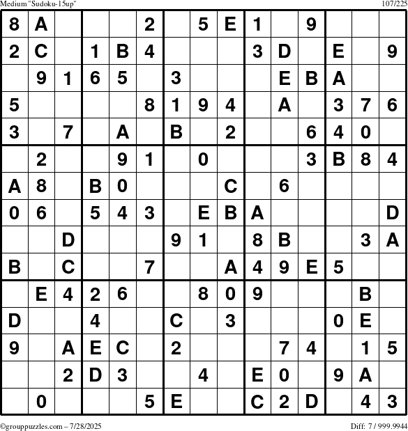The grouppuzzles.com Medium Sudoku-15up puzzle for Monday July 28, 2025
