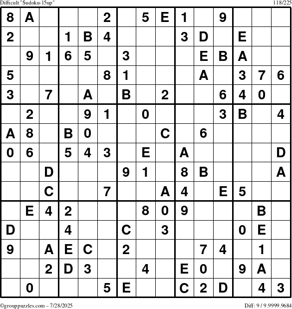 The grouppuzzles.com Difficult Sudoku-15up puzzle for Monday July 28, 2025