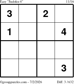 The grouppuzzles.com Easy Sudoku-4 puzzle for Thursday July 2, 2026