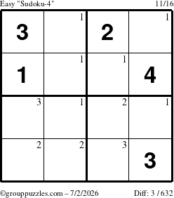 The grouppuzzles.com Easy Sudoku-4 puzzle for Thursday July 2, 2026 with the first 3 steps marked