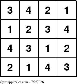 The grouppuzzles.com Answer grid for the Sudoku-4 puzzle for Thursday July 2, 2026