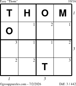 The grouppuzzles.com Easy Thom puzzle for Thursday July 2, 2026, suitable for printing, with all 3 steps marked