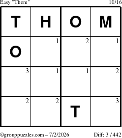 The grouppuzzles.com Easy Thom puzzle for Thursday July 2, 2026 with the first 3 steps marked
