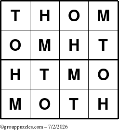 The grouppuzzles.com Answer grid for the Thom puzzle for Thursday July 2, 2026