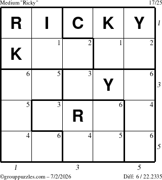 The grouppuzzles.com Medium Ricky puzzle for Thursday July 2, 2026 with all 6 steps marked