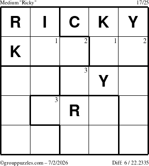 The grouppuzzles.com Medium Ricky puzzle for Thursday July 2, 2026 with the first 3 steps marked