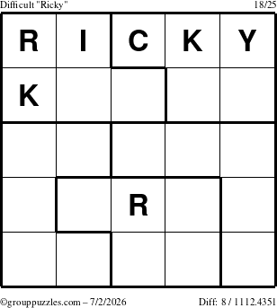 The grouppuzzles.com Difficult Ricky puzzle for Thursday July 2, 2026