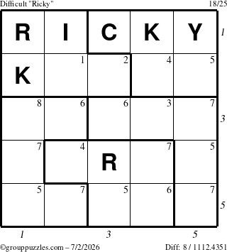 The grouppuzzles.com Difficult Ricky puzzle for Thursday July 2, 2026 with all 8 steps marked