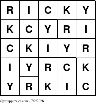 The grouppuzzles.com Answer grid for the Ricky puzzle for Thursday July 2, 2026