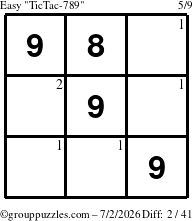The grouppuzzles.com Easy TicTac-789 puzzle for Thursday July 2, 2026 with the first 2 steps marked