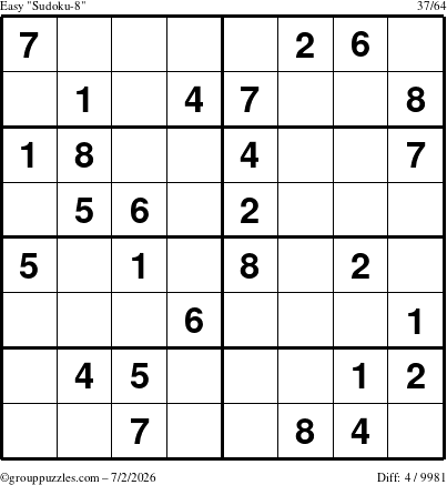 The grouppuzzles.com Easy Sudoku-8 puzzle for Thursday July 2, 2026