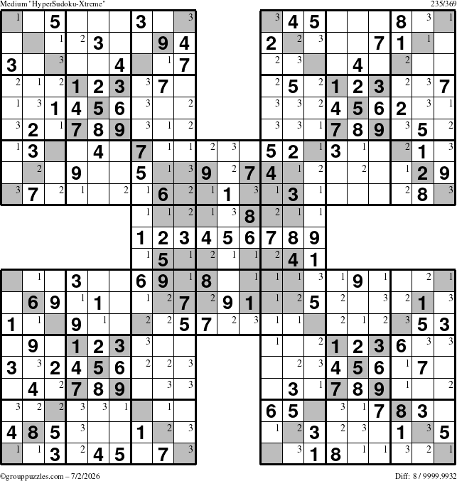 The grouppuzzles.com Medium cover-HyperXtreme puzzle for Thursday July 2, 2026 with the first 3 steps marked