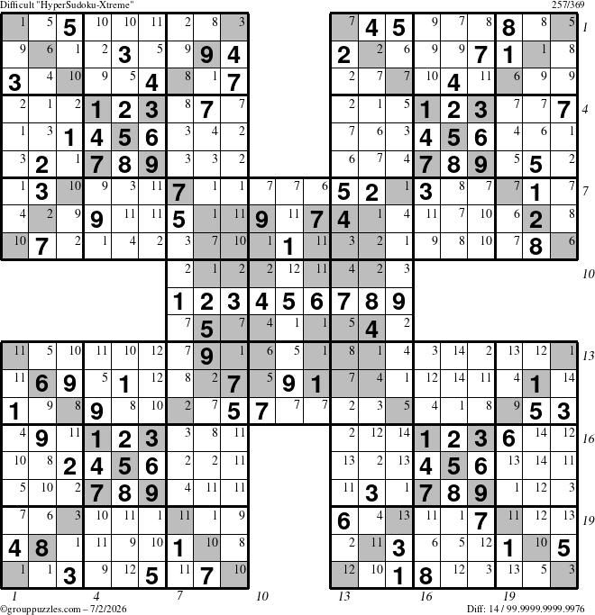 The grouppuzzles.com Difficult cover-HyperXtreme puzzle for Thursday July 2, 2026 with all 14 steps marked
