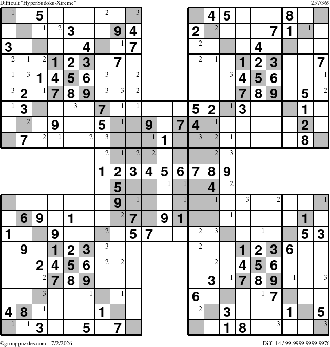 The grouppuzzles.com Difficult cover-HyperXtreme puzzle for Thursday July 2, 2026 with the first 3 steps marked