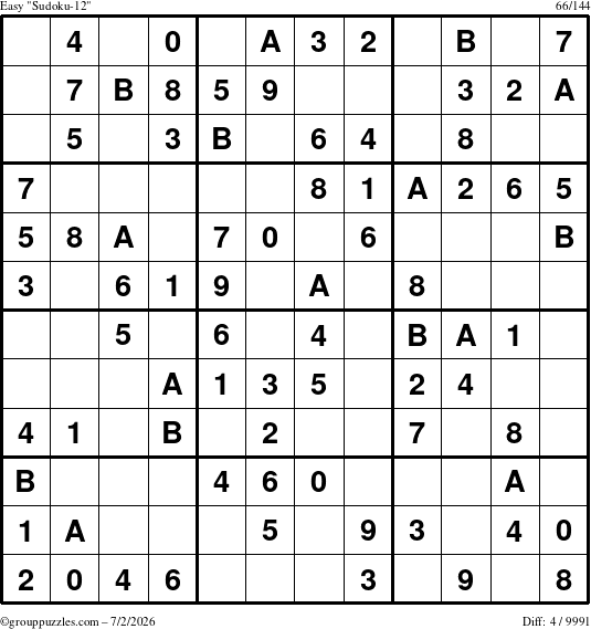 The grouppuzzles.com Easy Sudoku-12 puzzle for Thursday July 2, 2026