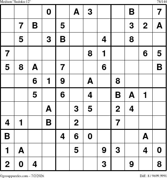 The grouppuzzles.com Medium Sudoku-12 puzzle for Thursday July 2, 2026