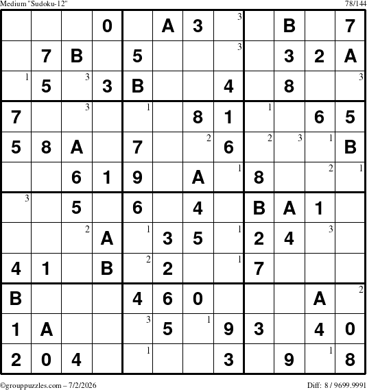 The grouppuzzles.com Medium Sudoku-12 puzzle for Thursday July 2, 2026 with the first 3 steps marked