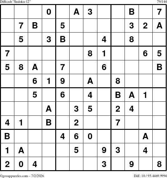 The grouppuzzles.com Difficult Sudoku-12 puzzle for Thursday July 2, 2026