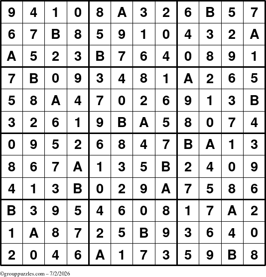 The grouppuzzles.com Answer grid for the Sudoku-12 puzzle for Thursday July 2, 2026
