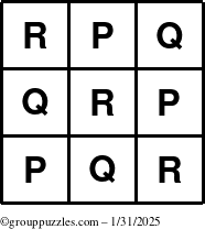 The grouppuzzles.com Answer grid for the TicTac-PQR puzzle for Friday January 31, 2025