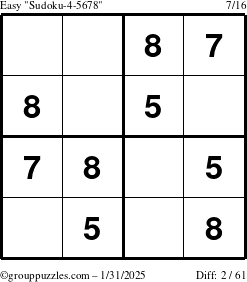 The grouppuzzles.com Easy Sudoku-4-5678 puzzle for Friday January 31, 2025