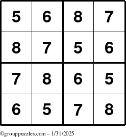 The grouppuzzles.com Answer grid for the Sudoku-4-5678 puzzle for Friday January 31, 2025