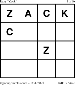 The grouppuzzles.com Easy Zack puzzle for Friday January 31, 2025