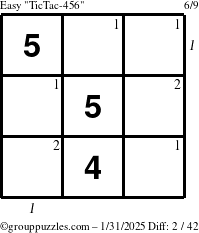 The grouppuzzles.com Easy TicTac-456 puzzle for Friday January 31, 2025 with all 2 steps marked