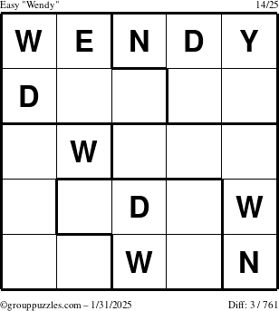 The grouppuzzles.com Easy Wendy puzzle for Friday January 31, 2025