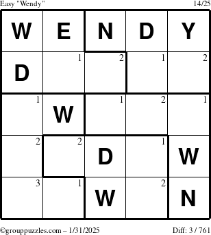 The grouppuzzles.com Easy Wendy puzzle for Friday January 31, 2025 with the first 3 steps marked