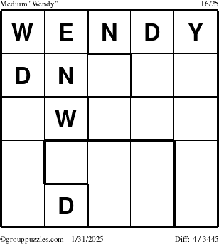 The grouppuzzles.com Medium Wendy puzzle for Friday January 31, 2025