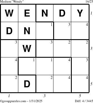 The grouppuzzles.com Medium Wendy puzzle for Friday January 31, 2025 with all 4 steps marked