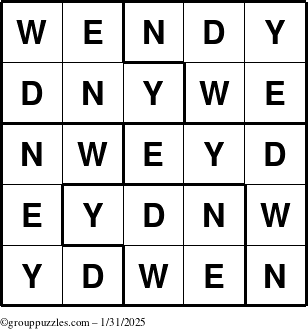 The grouppuzzles.com Answer grid for the Wendy puzzle for Friday January 31, 2025