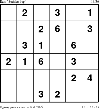 The grouppuzzles.com Easy Sudoku-6up puzzle for Friday January 31, 2025