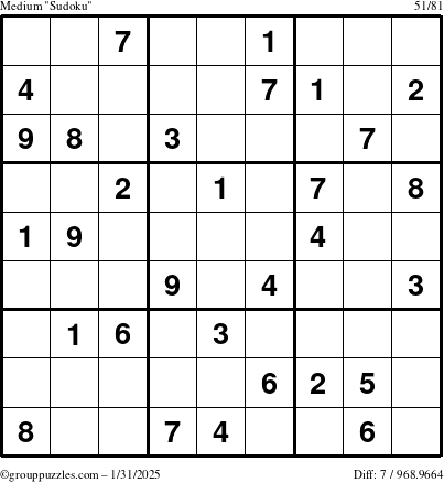 The grouppuzzles.com Medium Sudoku puzzle for Friday January 31, 2025