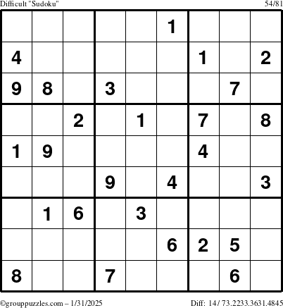 The grouppuzzles.com Difficult Sudoku puzzle for Friday January 31, 2025