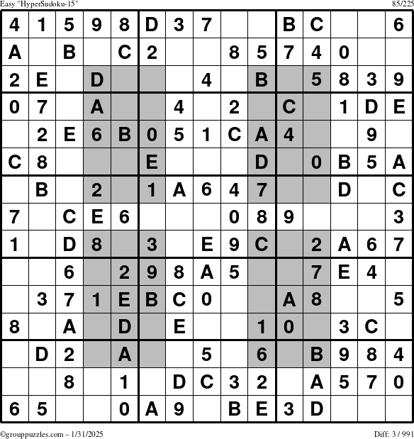 The grouppuzzles.com Easy HyperSudoku-15 puzzle for Friday January 31, 2025