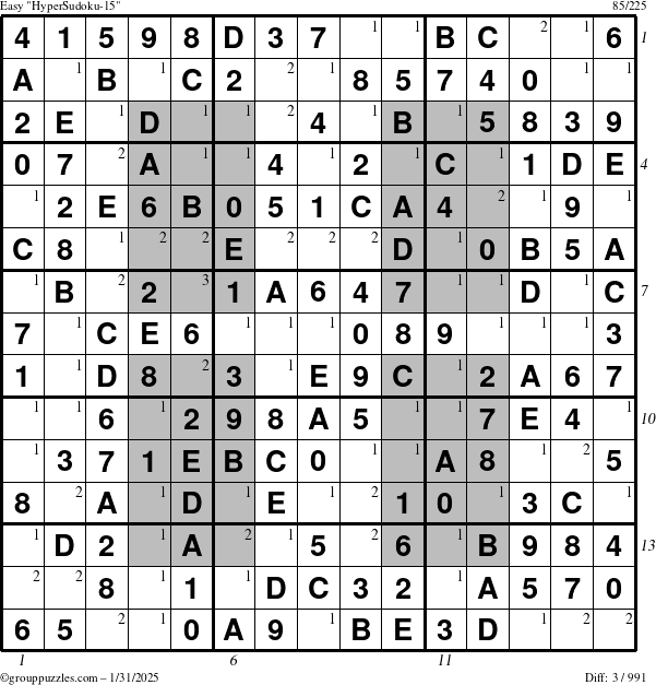 The grouppuzzles.com Easy HyperSudoku-15 puzzle for Friday January 31, 2025 with all 3 steps marked