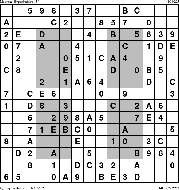 The grouppuzzles.com Medium HyperSudoku-15 puzzle for Friday January 31, 2025