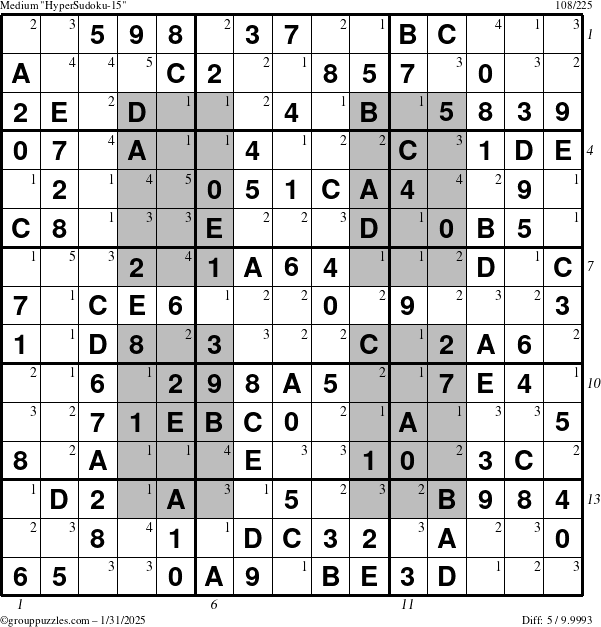 The grouppuzzles.com Medium HyperSudoku-15 puzzle for Friday January 31, 2025 with all 5 steps marked