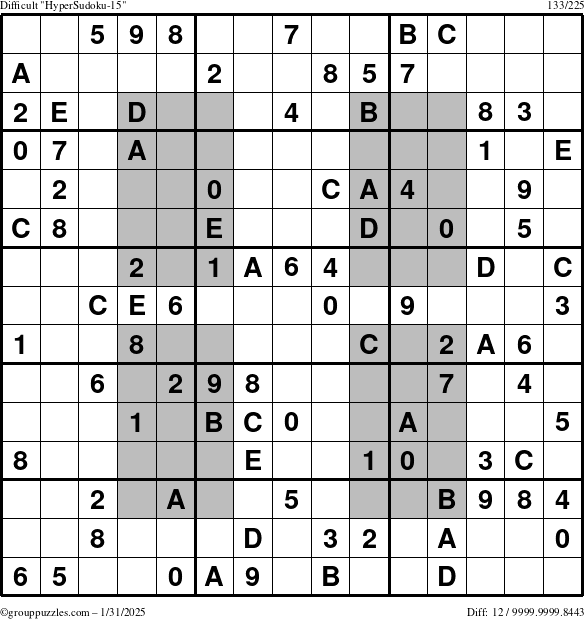 The grouppuzzles.com Difficult HyperSudoku-15 puzzle for Friday January 31, 2025