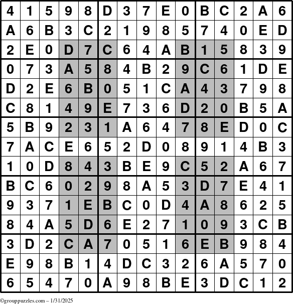 The grouppuzzles.com Answer grid for the HyperSudoku-15 puzzle for Friday January 31, 2025