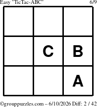 The grouppuzzles.com Easy TicTac-ABC puzzle for Wednesday June 10, 2026