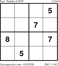 The grouppuzzles.com Easy Sudoku-4-5678 puzzle for Wednesday June 10, 2026