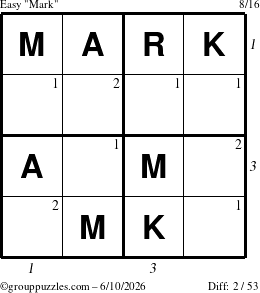 The grouppuzzles.com Easy Mark puzzle for Wednesday June 10, 2026 with all 2 steps marked